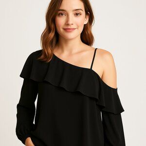 Haute Hippie NWT off shoulder black ruffle blouse. Nordstrom ex sm /sm reg $345